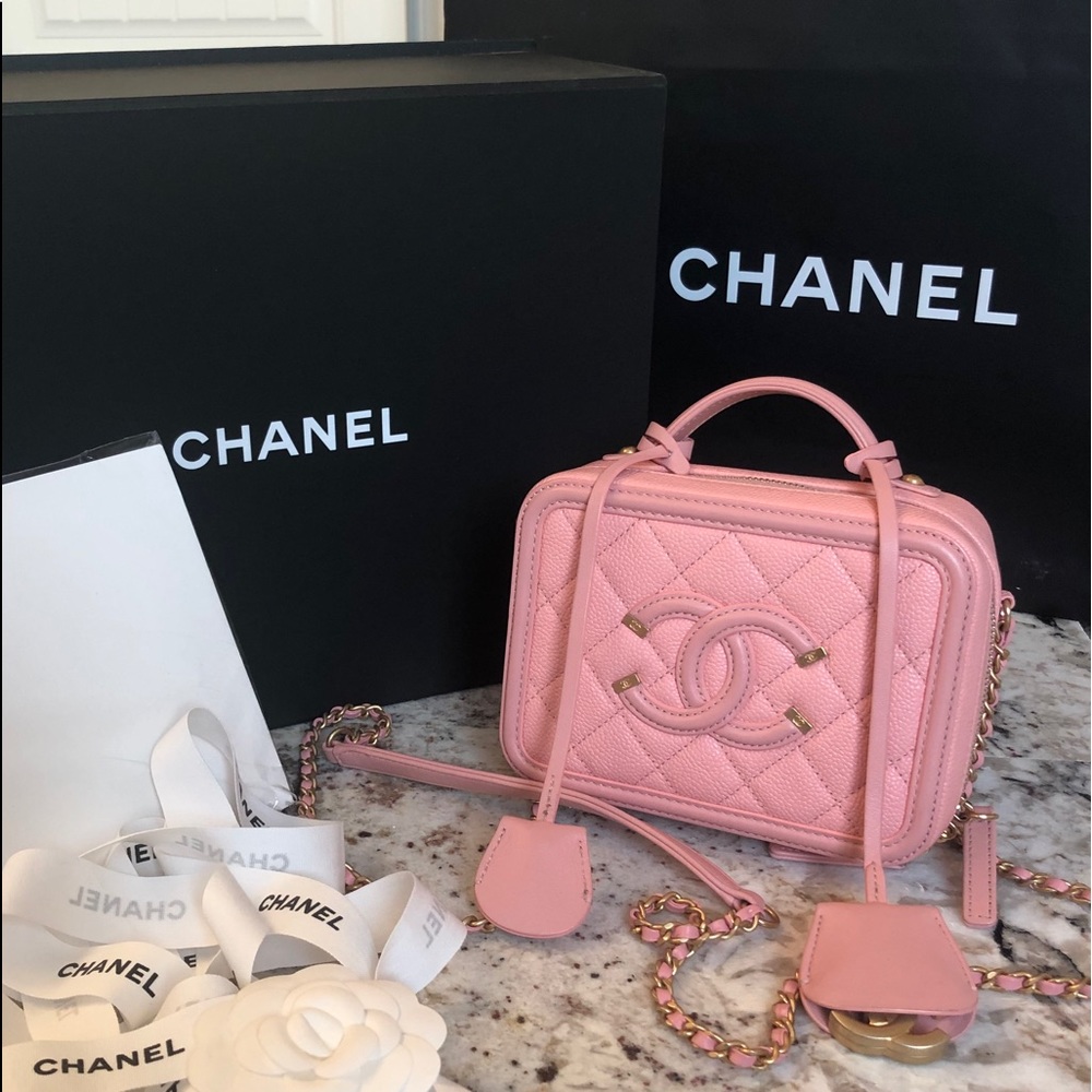 Chanel CC Small Leather Filigree Vanity Case Bag
